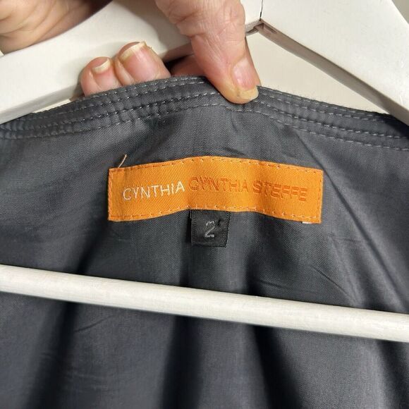 Cynthia Steffe Laser Cut Layered Ruffle Pleated Hem Pocketed Gray Wool Dress 2 - Picture 14 of 14